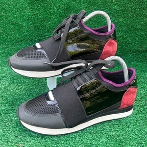 Gioseppo Sport Chic‎ Black Patent Mesh Elastic Strap Sneakers Womens 38